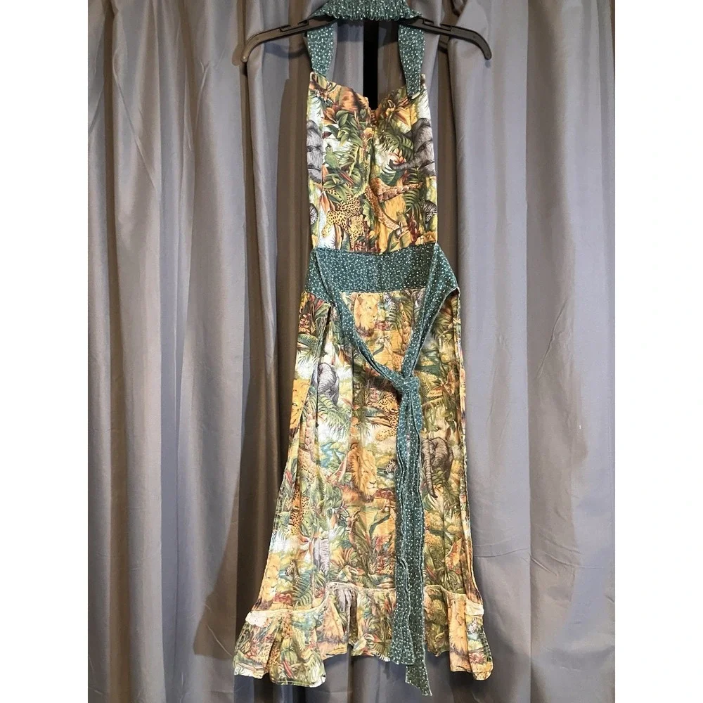 Vintage Cotton Smock Apron  Homemade Cat Lion Elephant Giraffe Tie Back